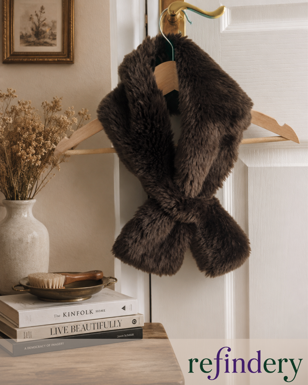Dark Chocolate Brown Faux Fur Tippet Scarf – Vintage Style